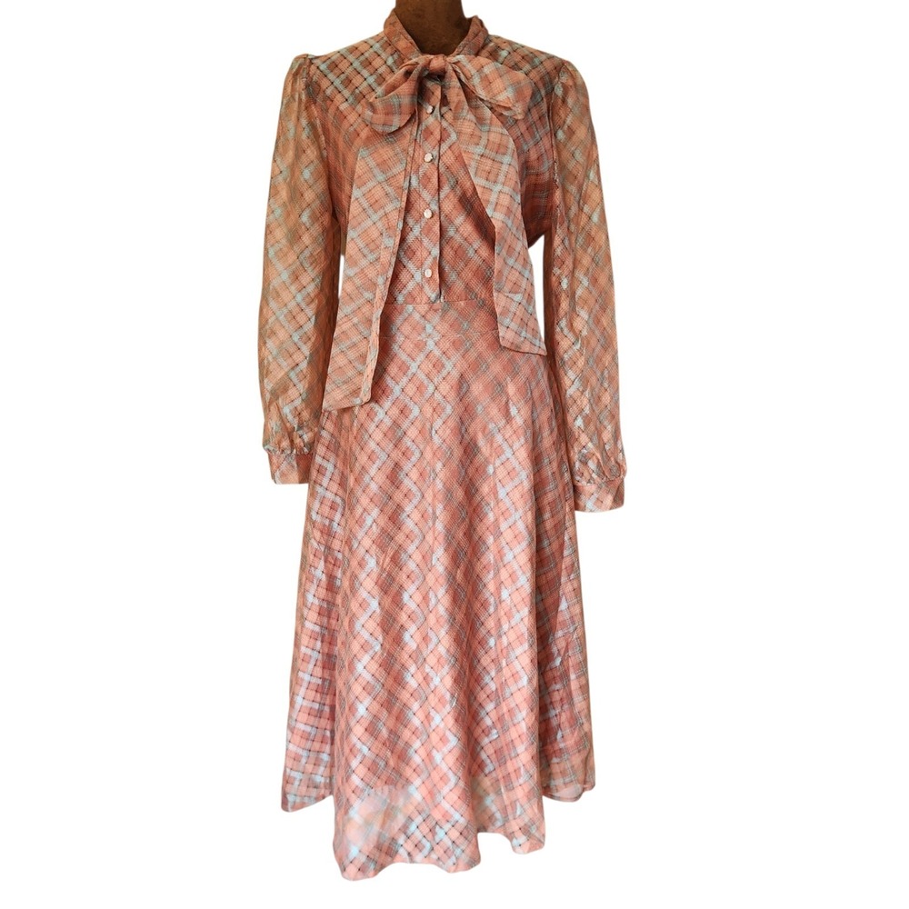 NWT Lai Meng Five Cats Midi Dress Asia US Size‎ 10 Vintage Style Secretary Fall